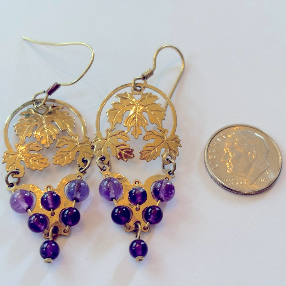 Wild Bryde gold earrings grapes with purple stones